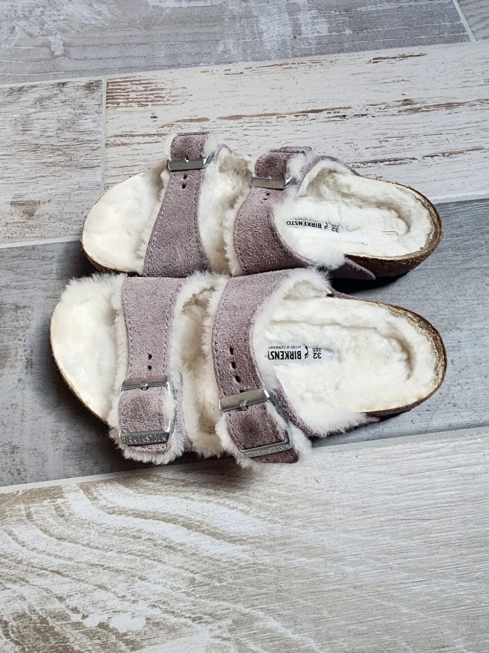 Birkenstock Kids Shearling-Lined Double Strap Sandals in Taupe